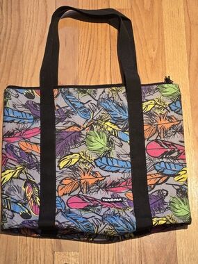 Yak Pak Multicolor Feather Print Shoulder Tote - Black Straps